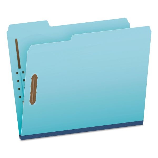 Pendaflex Earthwise By Pendaflex Heavy-Duty Pressboard Fastener Folders, 2" Expansion, 2 Fasteners, Letter Size, Light Blue, 25/Box