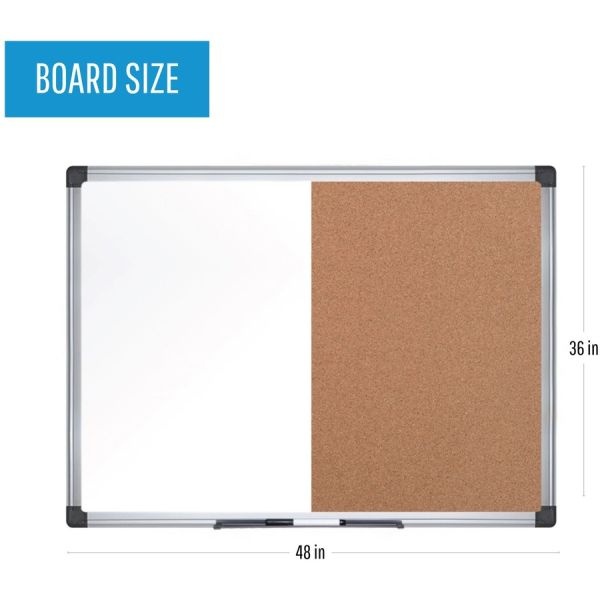 Mastervision Cork/Non-Magnetic Melamine Dry-Erase Whiteboard Combination Board, 36" X 48", Silver Aluminum Frame