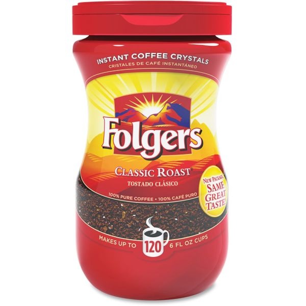 Folgers Classic Roast Instant Coffee Crystals, Medium Roast, 8 Oz