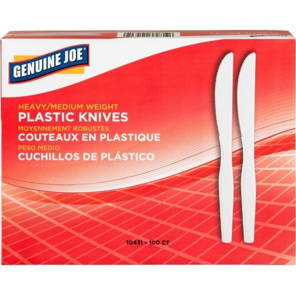 Genuine Joe Heavy/Medium-Weight Polystyrene Knives, White, Box Of 100