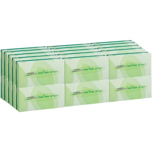 Marcal Pro 2-Ply Facial Tissues, 100% Recycled, White, Box Of 100, 30 Boxes Per Case