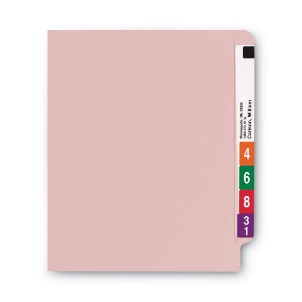 Smead Shelf-Master Reinforced End Tab Colored Folders, Straight Tabs, Letter Size, 0.75" Expansion, Pink, 100/Box