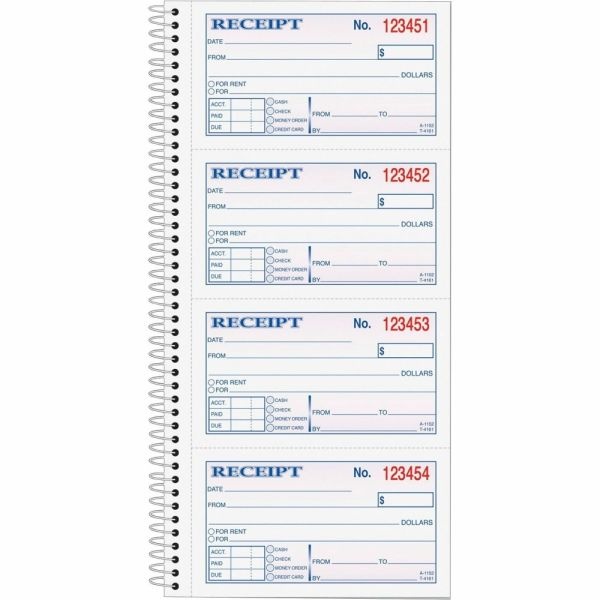 Tops Money/Rent Receipt Book, 2-Part, Carbonless, 11" X 5 1/4", White/Canary