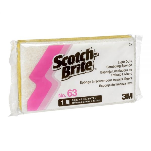 Scotch-Brite Light-Duty Scrubbing Sponge, 3-3/5 Inches X 6-1/10 Inches, 7/10 Inches Thick, Yellow/White, 20 Sponges Per Case, Sold By The Case