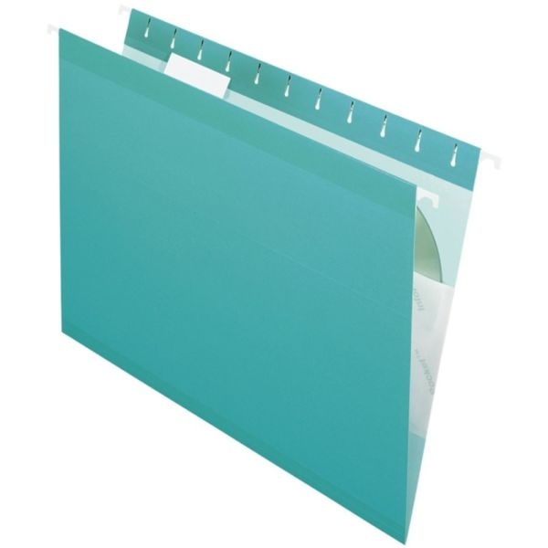 Pendaflex Premium Reinforced Color Hanging Folders, Letter Size, Aqua, Pack Of 25