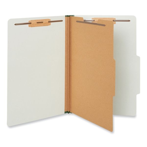 Universal Four-Section Pressboard Classification Folders, 2" Expansion, 1 Divider, 4 Fasteners, Legal Size, Gray Exterior, 10/Box