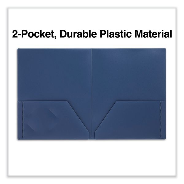 Universal Two-Pocket Plastic Folders, 100-Sheet Capacity, 11 X 8.5, Navy Blue, 10/Pack