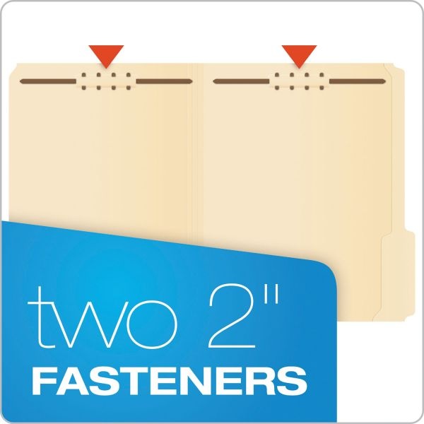 Pendaflex Manila Fastener Folders, 1/3-Cut Tabs, 2 Fasteners, Letter Size, Manila Exterior, 50/Box
