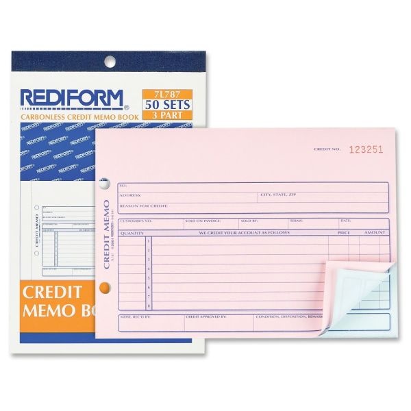 Rediform Credit Memo Book, Three-Part Carbonless, 5.5 X 7.88, 50 Forms Total