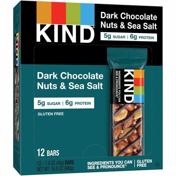Kind Dark Chocolate, Nuts & Sea Salt Bars, 1.41 Oz, Box Of 12