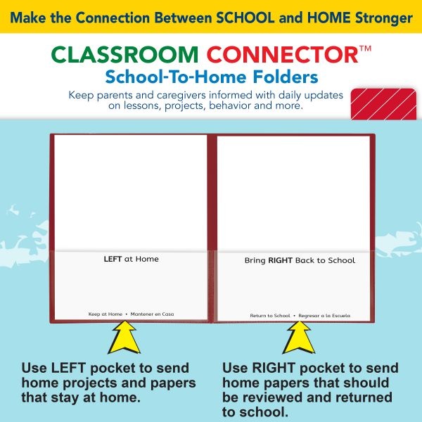 C-Line Classroom Connector School-To-Home Folders, 8-1/2" X 11", Red, Box Of 25 Folders