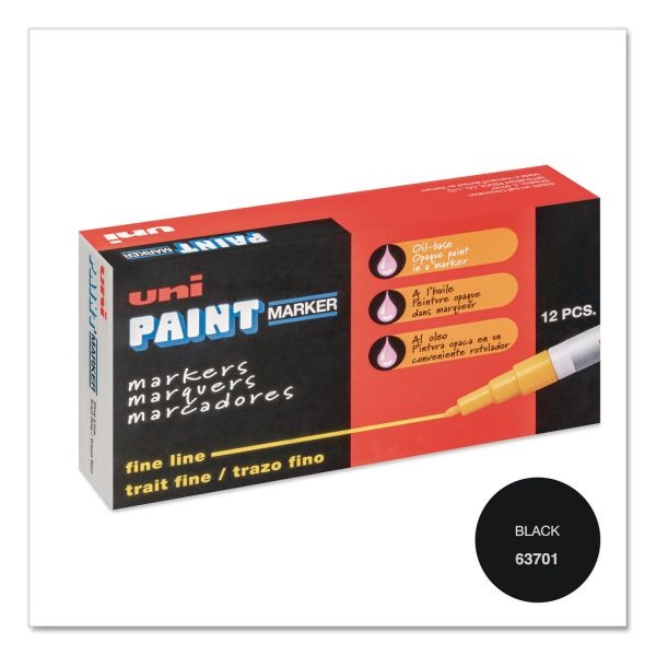 Uni-Paint Permanent Marker, Fine Bullet Tip, Black, 1 Each