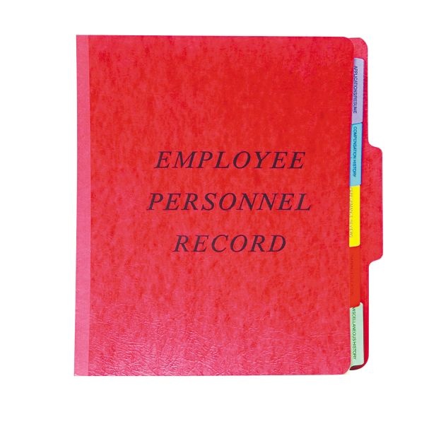 Pendaflex Vertical-Style Personnel Folders, 2" Expansion, 5 Dividers, 2 Fasteners, Letter Size, Red Exterior