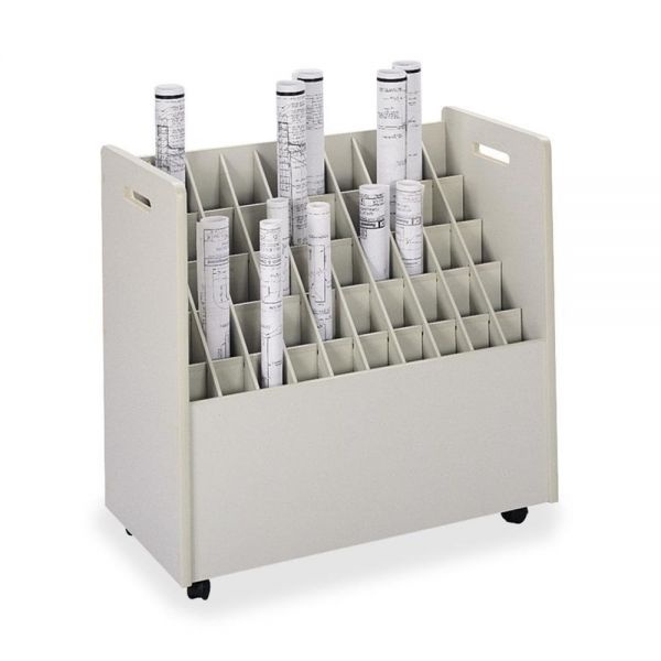Safco Laminate Mobile Roll Files, 50 Compartments, 30.25W X 15.75D X 29.25H, Putty
