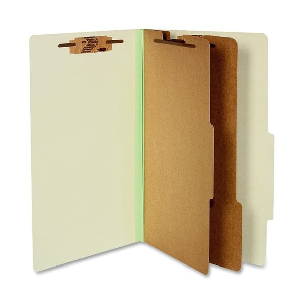 Acco Durable Pressboard Classification Folders, Legal Size, 3" Expansion, 2 Partitions, 60% Recycled, Leaf Green, Box Of 10