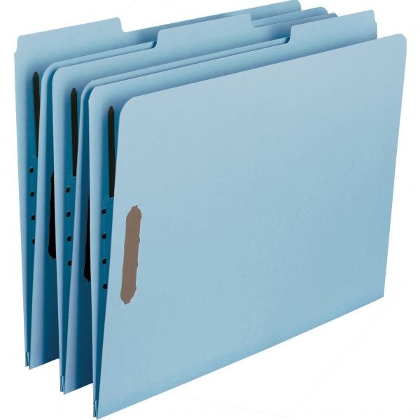 Smead Pressboard Fastener Folders, 1" Expansion, 8 1/2" X 11", Letter, 100% Recycled, Blue, Box Of 25