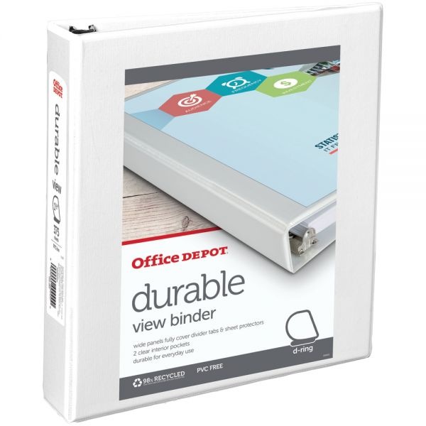 Durable View 3-Ring Binder, 1 1/2" Slant Rings, 49% Recycled, White
