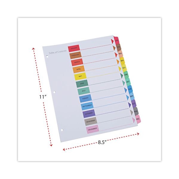 Universal Deluxe Table Of Contents Dividers For Printers, 12-Tab, Jan. To Dec., 11 X 8.5, White, 1 Set