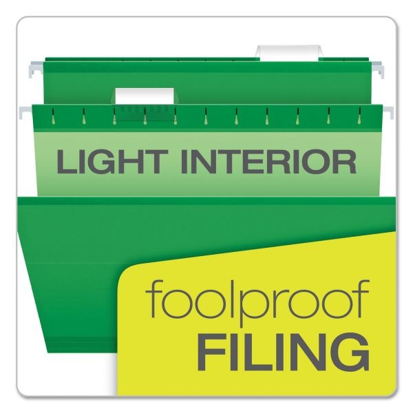 Pendaflex Colored Reinforced Hanging Folders, Legal Size, 1/5-Cut Tabs, Bright Green, 25/Box