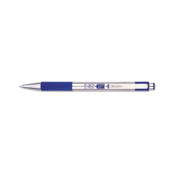 Zebra F-301 Ballpoint Pen, Retractable, Fine 0.7 Mm, Blue Ink, Stainless Steel/Blue Barrel