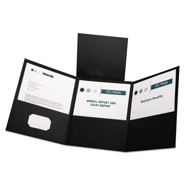 Oxford Tri-Fold Folder W/3 Pockets, 150-Sheet Capacity, Black, 20/Box