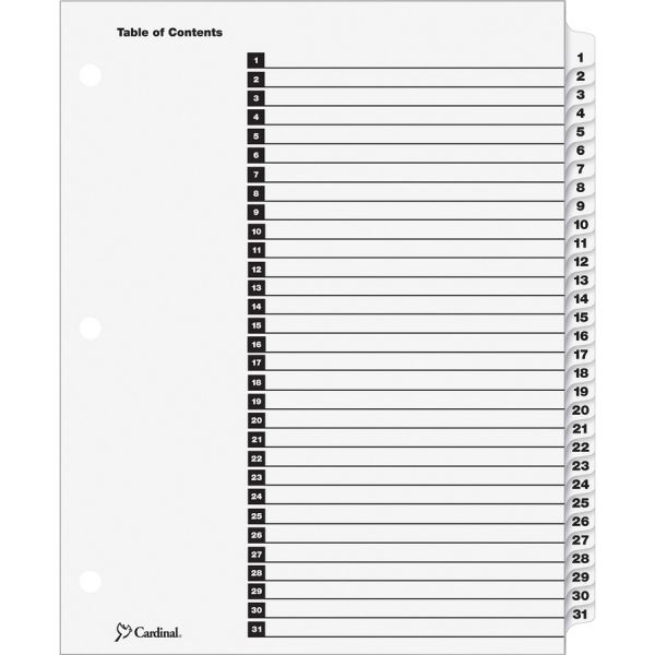 Cardinal Onestep Printable 31-Tab Numbered Dividers With Table Of Contents Page