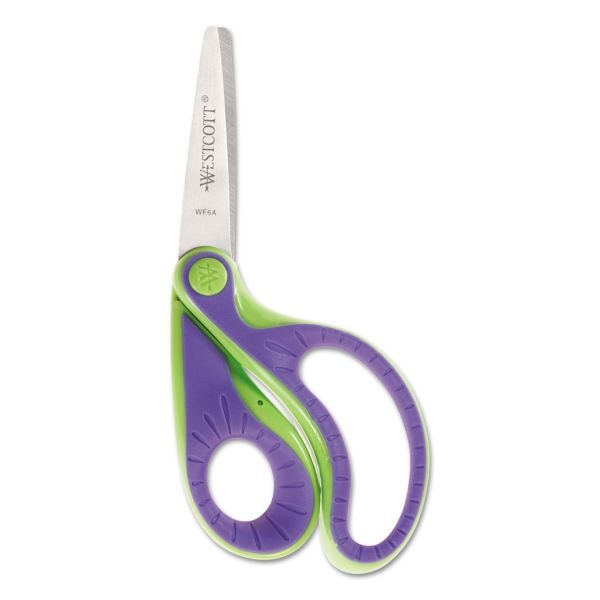 Westcott Ergo Jr. Kids' Scissors, Pointed Tip, 5" Long, 1.5" Cut Length, Randomly Assorted Straight Handles