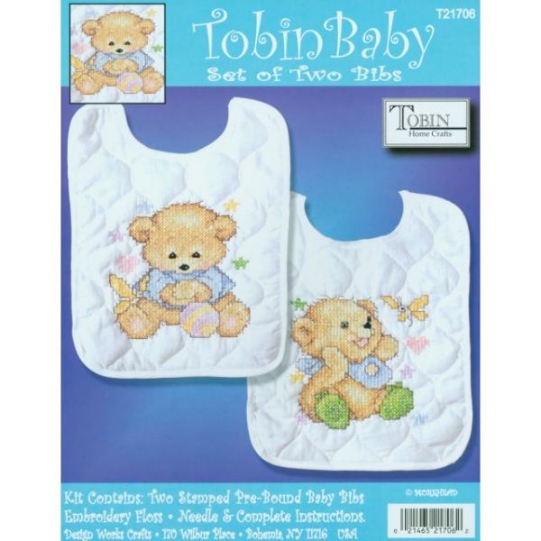 Tobin Baby Bears Bib Pair Stamped Cross Stitch Kit