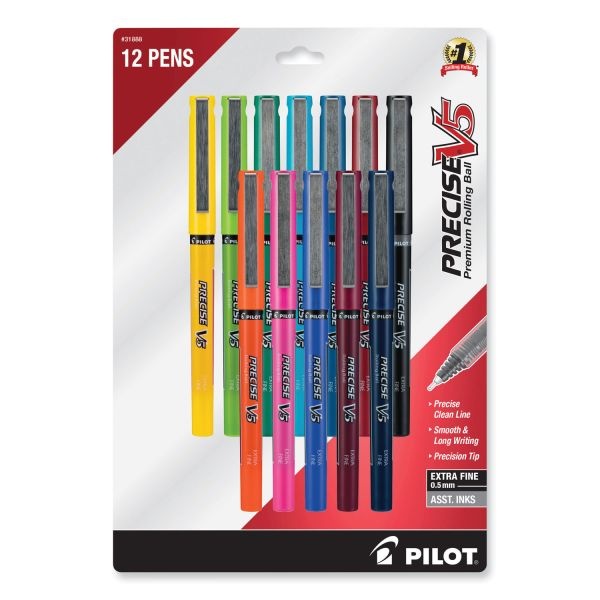 Pilot Precise V5 Roller Ball Pen, Stick, Fine 0.5 Mm, Assorted Ink And Barrel Colors, Dozen