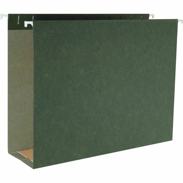 Business Source 1/5 Tab Cut Letter Hanging Folders - 8 1/2" X 11" - 3" Expansion - Standard Green - 25 / Box
