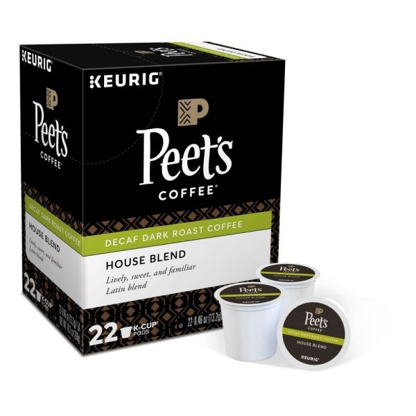Peet's Coffee & Tea House Blend Decaf K-Cups, Dark Roast, 22/Box