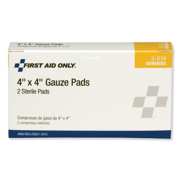 First Aid Only Gauze Pads, Sterile, 4 X 4, 2/Box