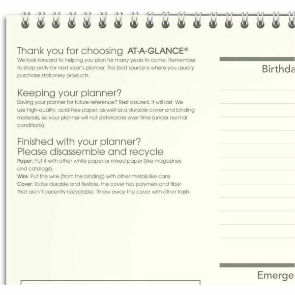 At-A-Glance Recycled Wall Calendar, Unruled Blocks, 15 X 12, Sand/Green Sheets, 12-Month (Jan To Dec): 2024