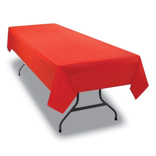 Tablemate Plastic Rectangular Table Covers, 54" X 108", Red, Pack Of 6