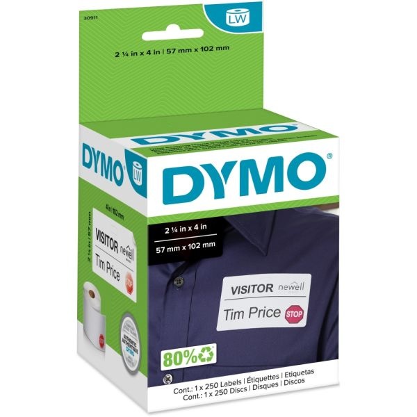 Dymo Visitor Management Time-Expiring Name Badges, Adhesive, 2.25" X 4", 250 Labels/Box