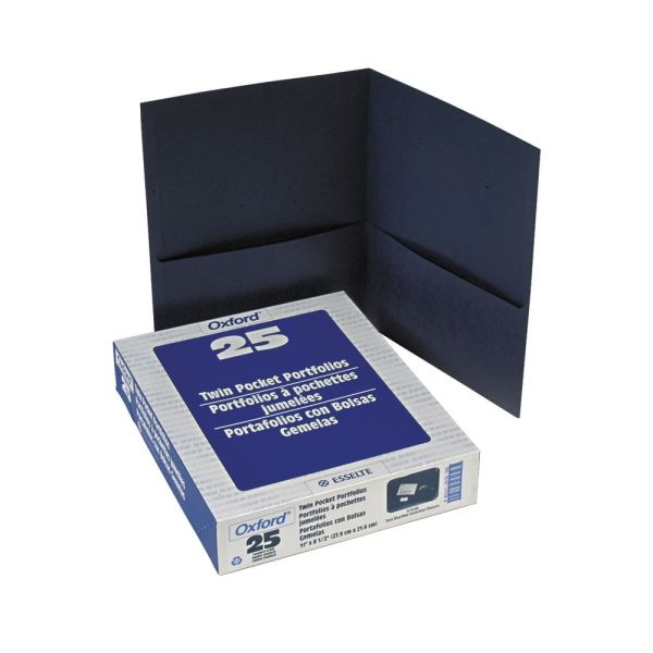 Oxford Twin-Pocket Leatherette Folders, 8-1/2 X 11", 100-Sheet Capacity, Dark Blue, Box Of 25