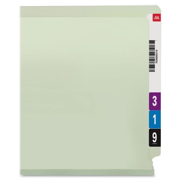 Smead End Tab Pressboard Fastener Folders With Safeshield, 8 1/2" X 14", 3" Expansion, Gray/Green, Box Of 25