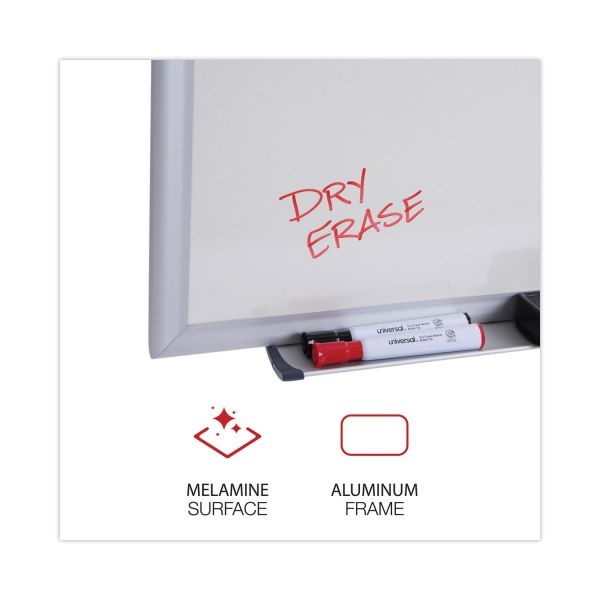 Universal Deluxe Melamine Dry Erase Board, 36 X 24, Melamine White Surface, Silver Aluminum Frame