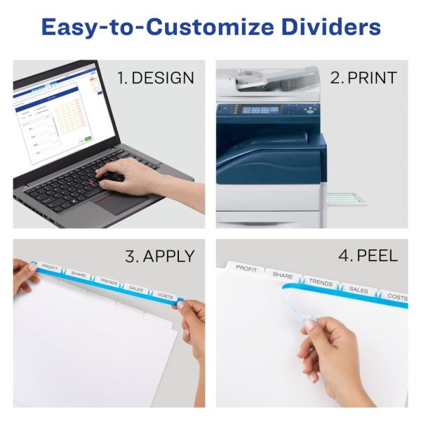 Avery Customizable Index Maker Dividers For 3 Ring Binder, Easy Print & Apply Clear Label Strip, 5 Tab, White, Pack Of 5 Sets