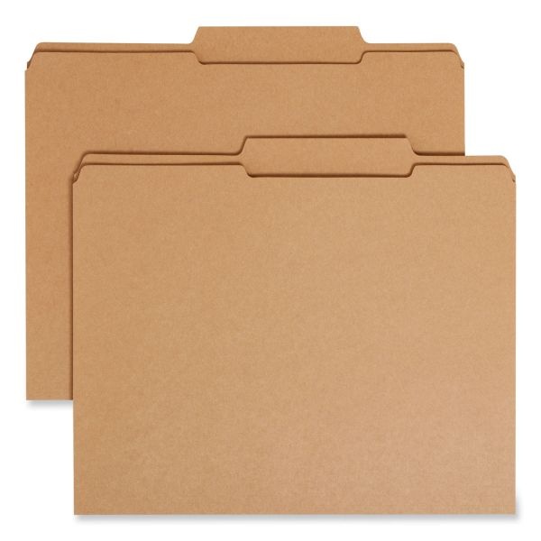 Smead Guide Height Reinforced Heavyweight Kraft File Folder, 2/5-Cut Tabs: Right Of Center, Letter, 0.75" Expansion, Brown, 100/Box
