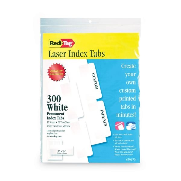 redi-tag-laser-printable-index-tabs-1-5-cut-white-2-wide-300-pack