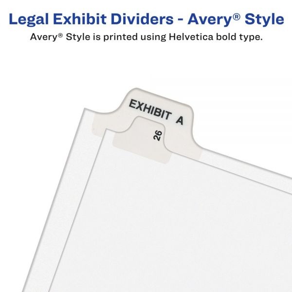 Avery Preprinted Legal Exhibit Side Tab Index Dividers, Avery Style, 26-Tab, A, 11 X 8.5, White, 25/Pack, (1401)