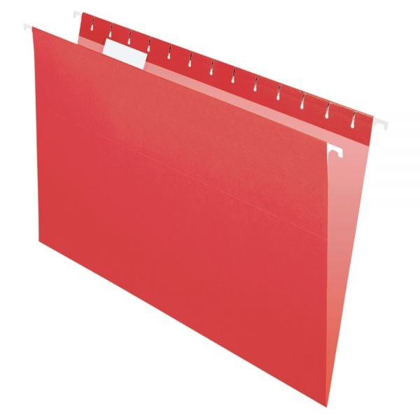2-Tone Hanging File Folders, 1/5 Cut, 8 1/2" X 14", Legal Size, Red, Box Of 25 Folders