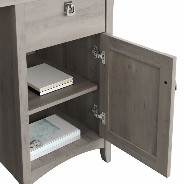 Bush Furniture Salinas 60W L Shaped Desk With Lateral File Cabinet And 5 Shelf Bookcase In Driftwood Gray