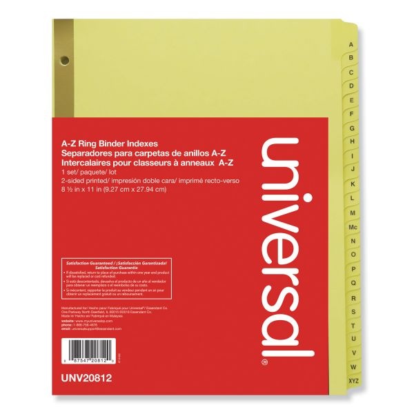 Universal Deluxe Preprinted Plastic Coated Tab Dividers With Black Printing, 25-Tab, A To Z, 11 X 8.5, Buff, 1 Set