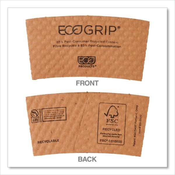Ecogrip Cup Sleeves For 20-Oz Hot Cups, 100% Recycled, Kraft, Carton Of 1,300
