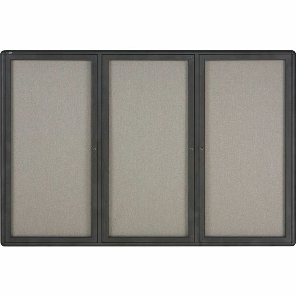 Quartet Fully Enclosed 3-Door Bulletin Board, 72" X 48", Aluminum Frame With Graphite Finish