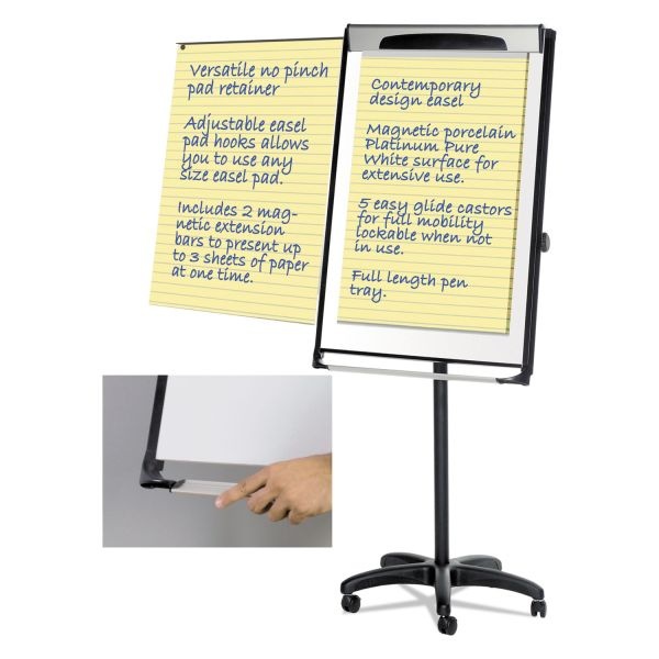 Mastervision Platinum Purewhite Porcelain Magnetic Mobile Dry-Erase Whiteboard Easel, 29" X 41" Metal Frame With Black/Gray Finish