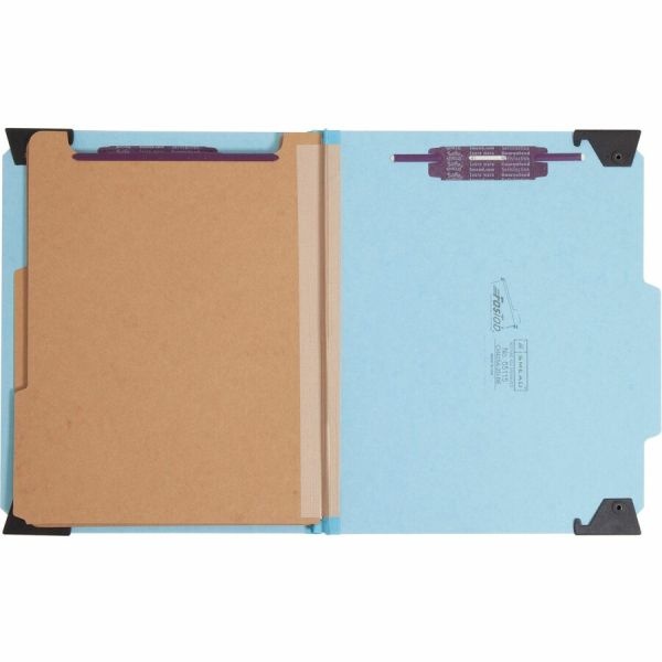Smead Hanging Pressboard Classification Folder With Safeshield Coated Paper Fastener, 2 Dividers, Letter Size, Blue