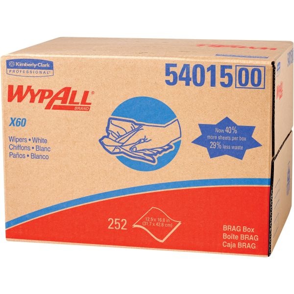 Wypall General Clean X60 Cloths, 12.5 X 16.8, White, 252/Carton